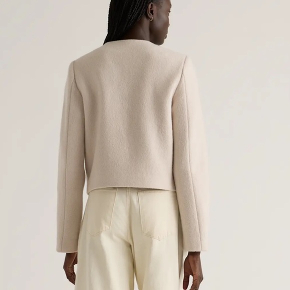 Quince 100% Merino Wool Collarless Cropped Jacket in Heather Bone size S - Picture 2 of 8